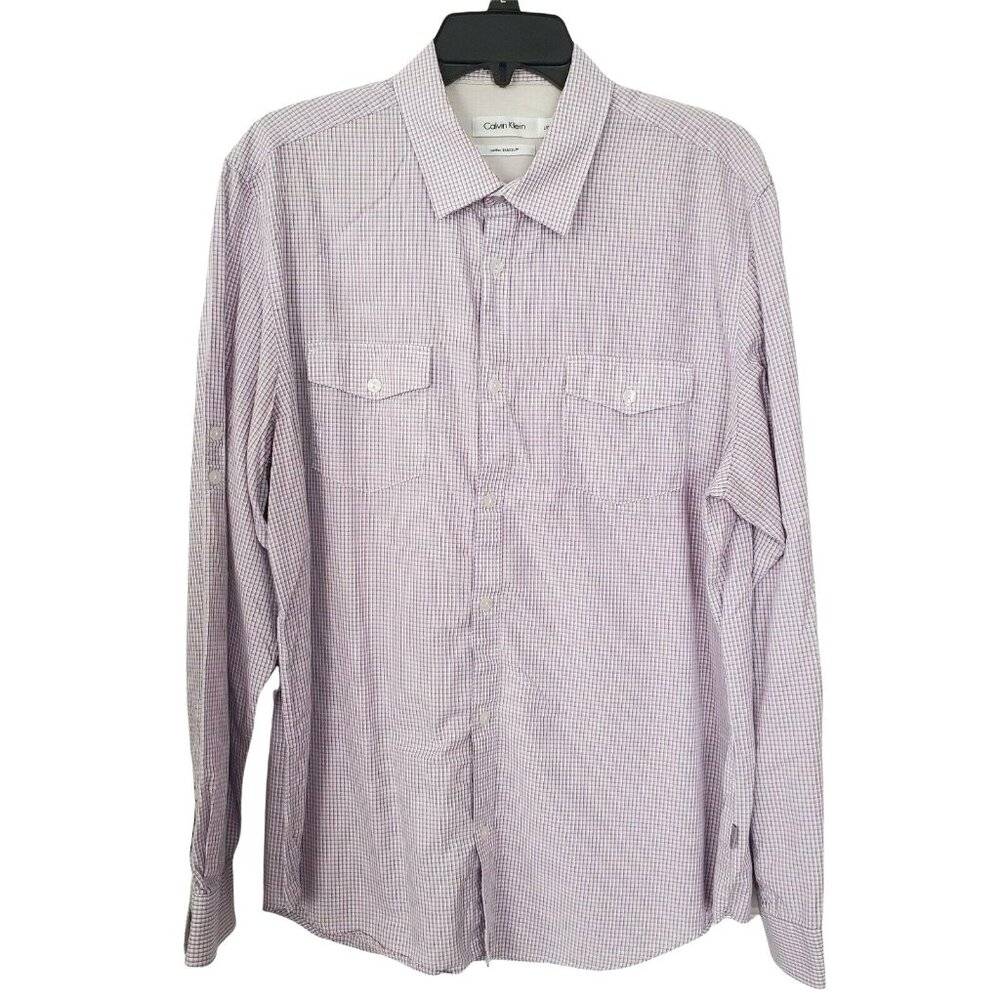 Calvin Klein Plaid Button Down Long Sleeve Shirt Mens Size L Easter Purple